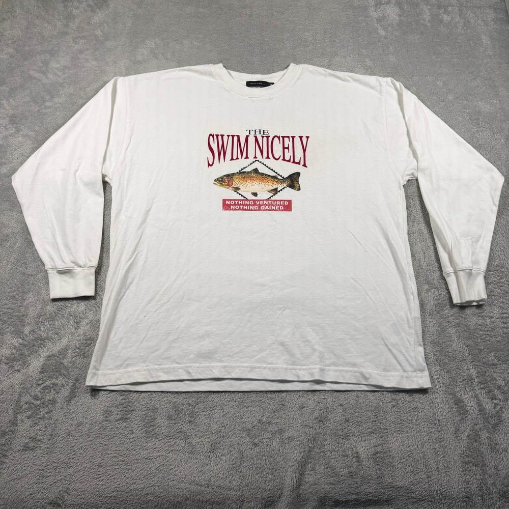 Niko And... Long Sleeve T-Shirt Mens Medium White Fish Print Swim Japanese Tee